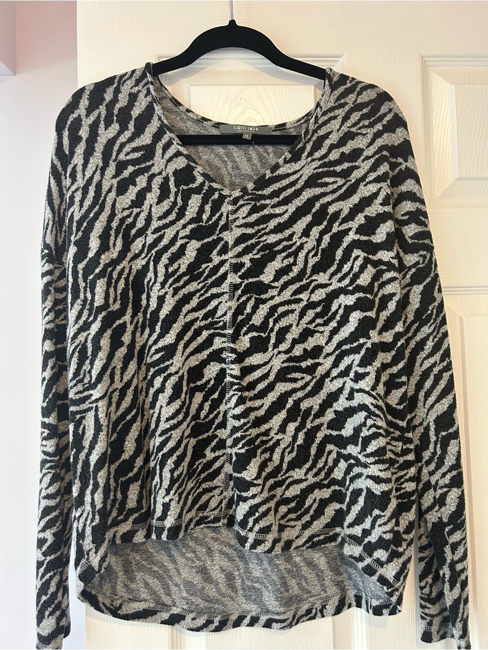 Cream & Black Zebra Print V-Neck Sweater